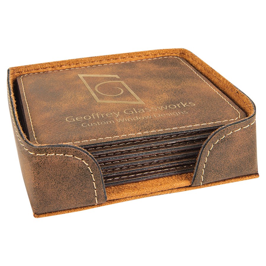 Set of 6 with Holder Square Leatherette Coasters